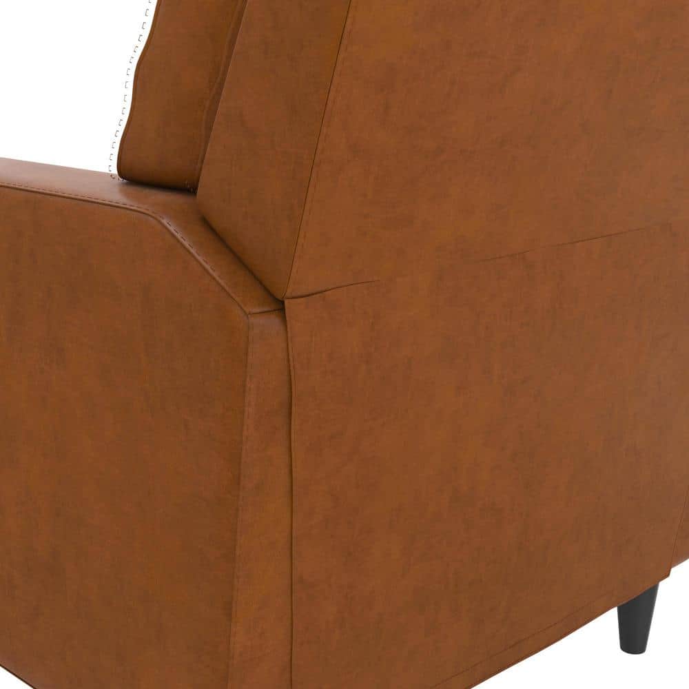 Camel Faux Leather and Velvet Pushback Recliner Accent Chair
