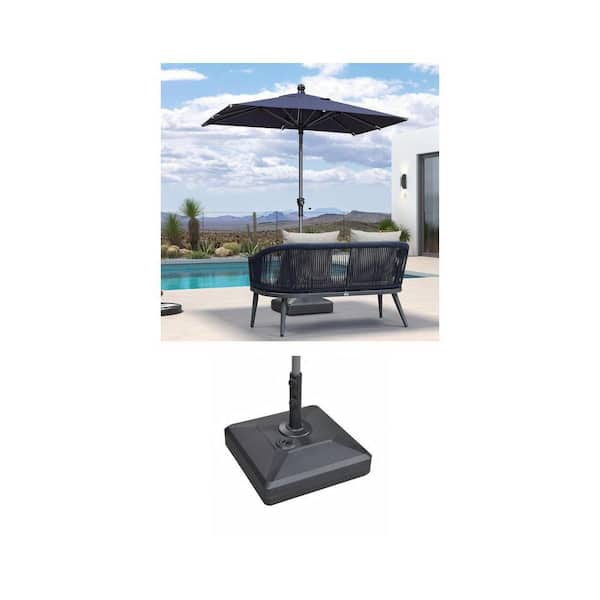 4 ft. x 6 ft. Navy Blue Aluminum Crank Patio Umbrella and 115 lbs. Black Umbrella Base