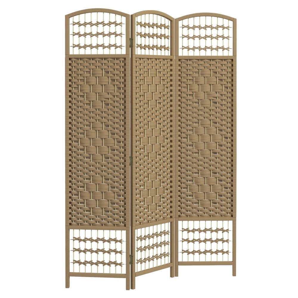 3-Panel Room Divider, Folding Privacy Screen, 5.6 in. Room Separator, Fiber Freestanding Partition Wall Divider, Natural -  HOMCOM, 830-701V01ND