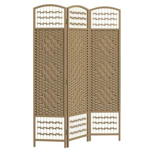 3-Panel Room Divider, Folding Privacy Screen, 5.6 in. Room Separator, Fiber Freestanding Partition Wall Divider, Natural