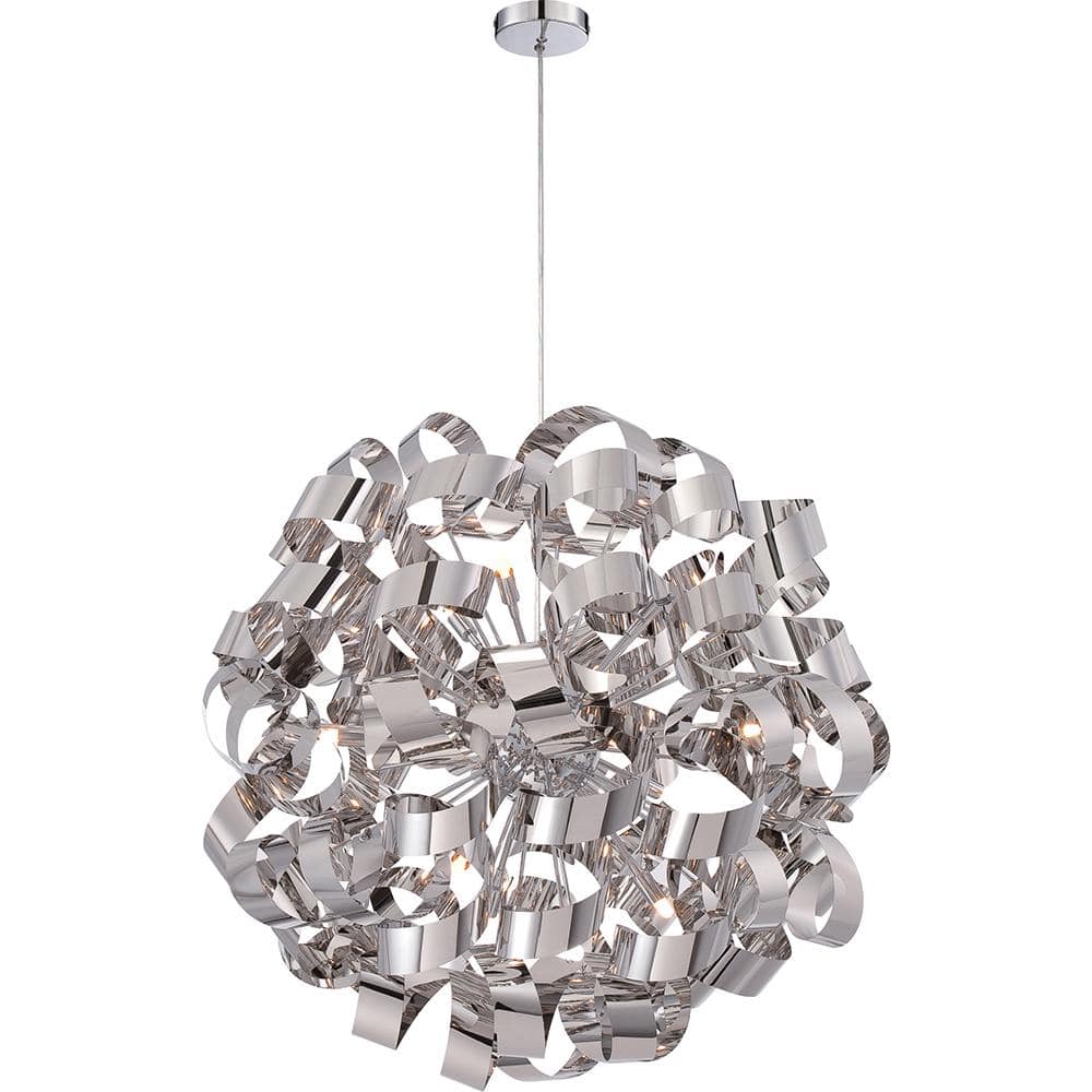 Polished Chrome Globe Pendant with Crystal Incandescence