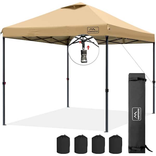 Kahaki 10 ft. x 10 ft. Pop Up Canopy Tent with 3 Adjustable Heights, Wheeled Carry Bag, 8 Stakes and 4 Ropes
