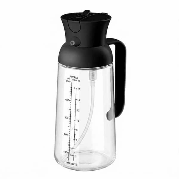 2 in 1 ABS Glass Black Oil Sprayer and Dispenser Bottle for Cooking with Measuring, 18oz Food Grade