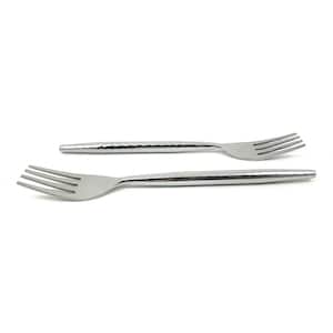 Stainless Steel Salad Appetizer Forks Set of 6-Pieces (Hammered, Silver Glossy)
