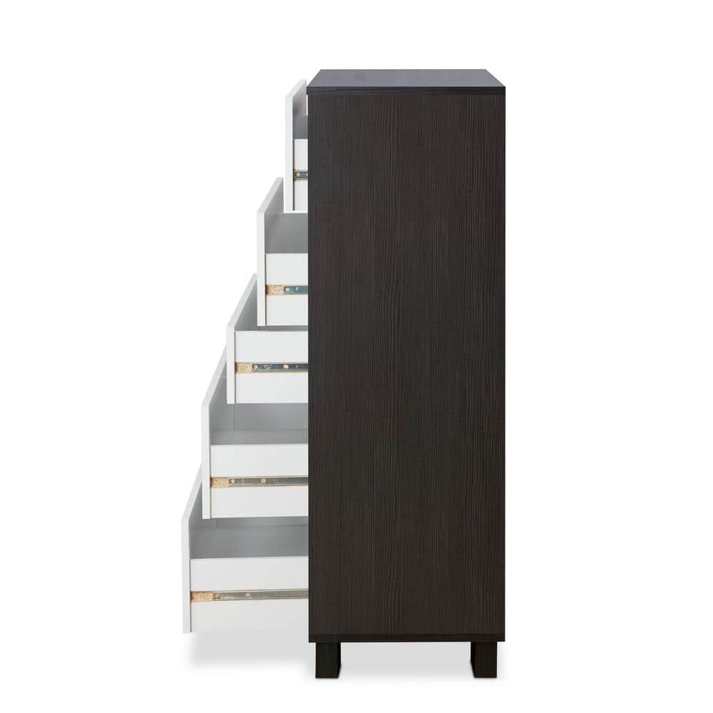 Eloy Industrial Vertical Storage Chest with Soft Close Drawers, White & Espresso