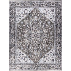 Machine Washable Series 1 Olive Ivory 9 ft. x 12 ft. Distressed Traditional Area Rug