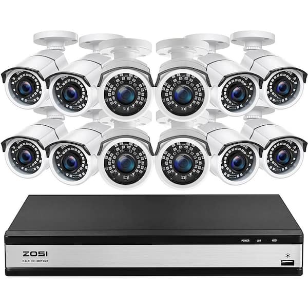 ZOSI 16-Channel 1080p 2TB DVR Security Camera System with 12 Wired Bullet Cameras