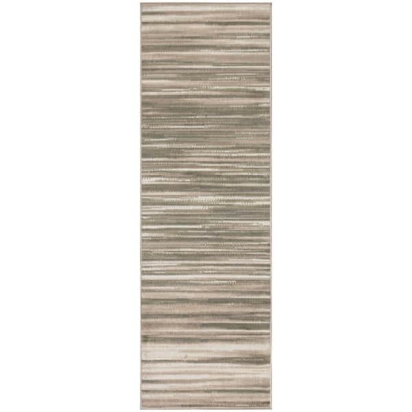 Jubilant Green Ivory 2 ft. x 7 ft. Stripes Contemporary Runner Area Rug