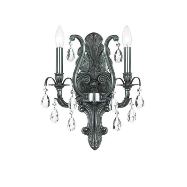 Crystorama Dawson 12.5 in. 2-Light Pewter Wall Sconce