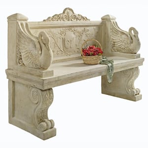 Giant Neoclassical Swan 64 in. W 2-Person Ancient Ivory Fiberglass Outdoor Bench