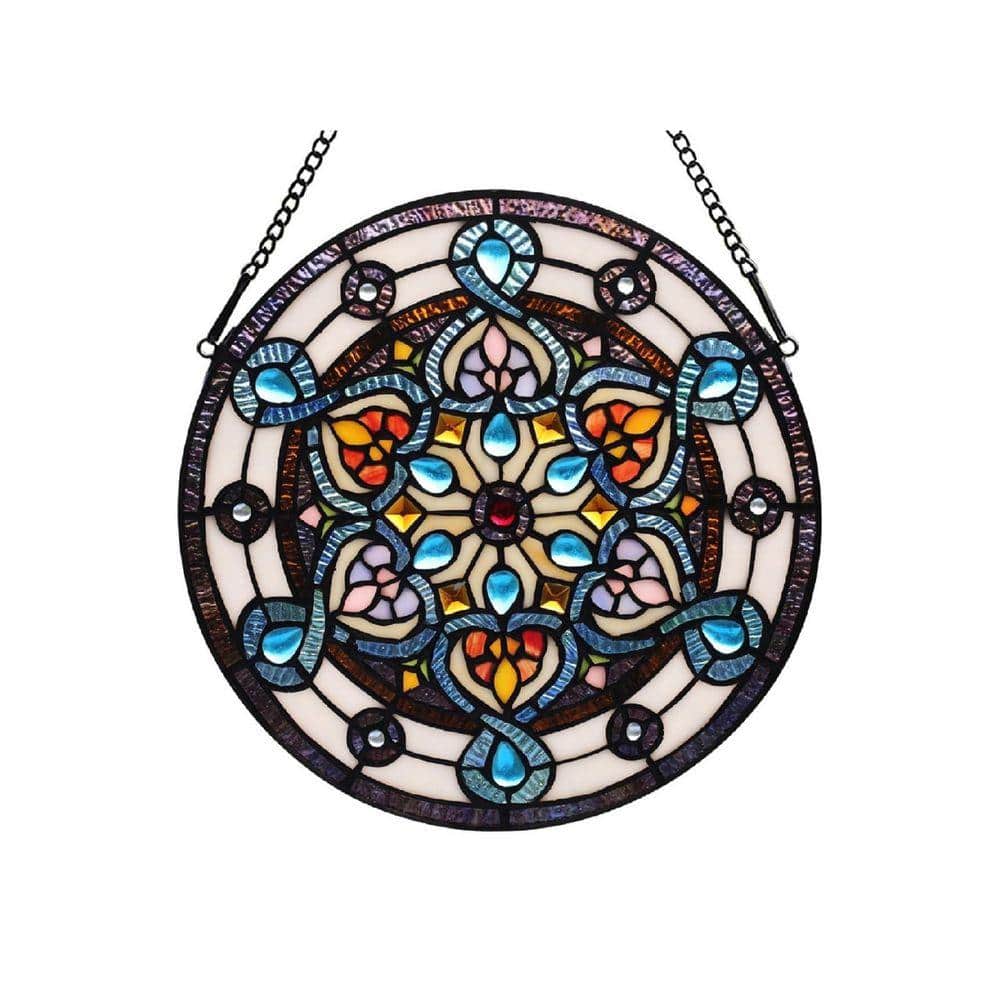 Blue Flower Stained Glass Art Glass Window HDCR3VTRRP - The Home Depot
