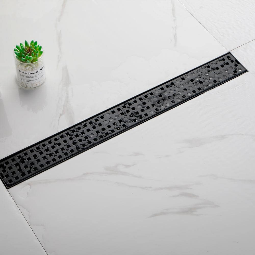 Interbath 24 in. Stainless Steel Linear Shower Drain with Tile-In Pattern Drain Cover in Matte Black