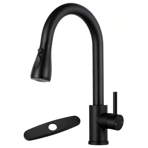 Matte Black 14 in. H Pull Down Sprayer Kitchen Faucet with 360 Degree Spout Swivel Stainless Steel Pull Out Faucet