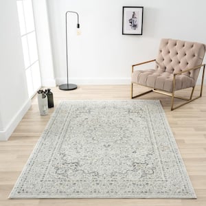 Ivone Morris Ivory/Gray 7 ft. 10 in. x 9 ft. 10 in. Transitional Carved Medallion Polyester-Blend Area Rug