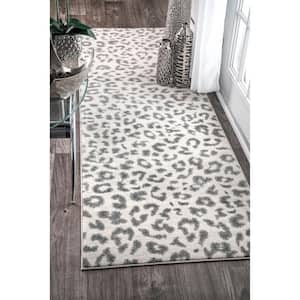 Sebastian Leopard Print Gray 2 ft. x 10 ft. Runner Rug