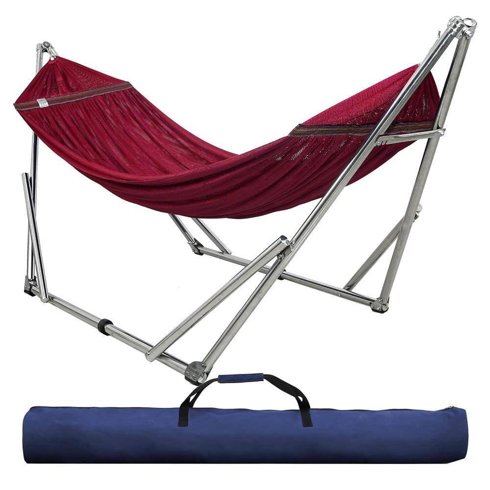Tranquillo 8.83 ft. Double Hammock with Adjustable Stand and Bag in Red