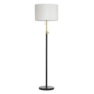 65 in. Adjustable Black and Brass Metal Floor Lamp with Pull Chain Switch