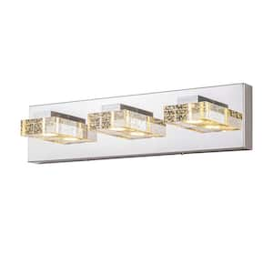 Eileen 18.1 in. 3-Light Chrome Modern Crystal Integrated LED Vanity Light