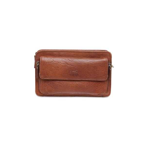 MANCINI Arizona 9 in. W x 3 in. D x 4.5 in. H Cognac Leather Crossover Bag