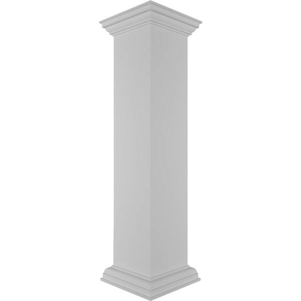 Ekena Millwork Plain 48 in. x 10 in. White Box Newel Post with Peaked Capital and Base Trim (Installation Kit Included)