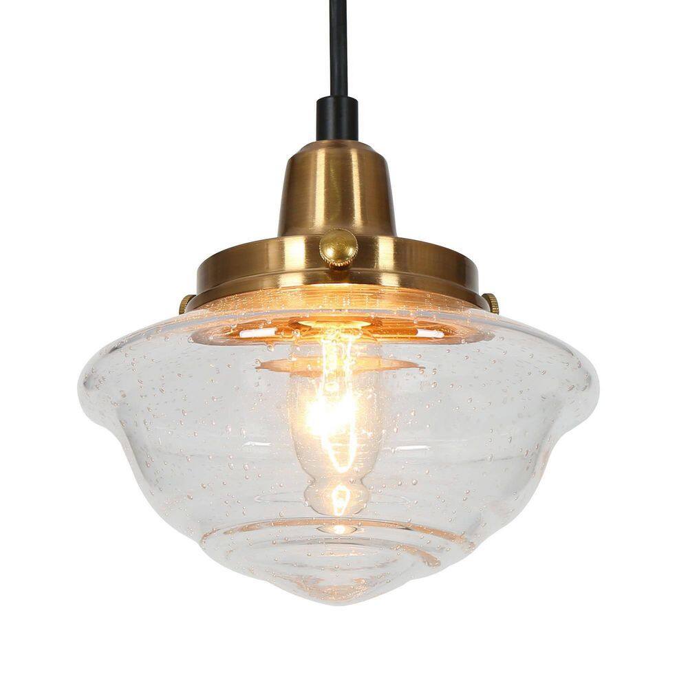 Modern Farmhouse 1-Light Matte Black and Polished Gold Mini Pendant Light with Seeded Schoolhouse Glass Shade price history on PriceWatchPro