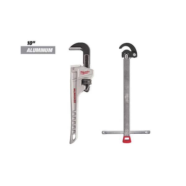 Milwaukee 10 in. Aluminum Pipe Wrench with 1.25 in. Basin Wrench (2-Piece)