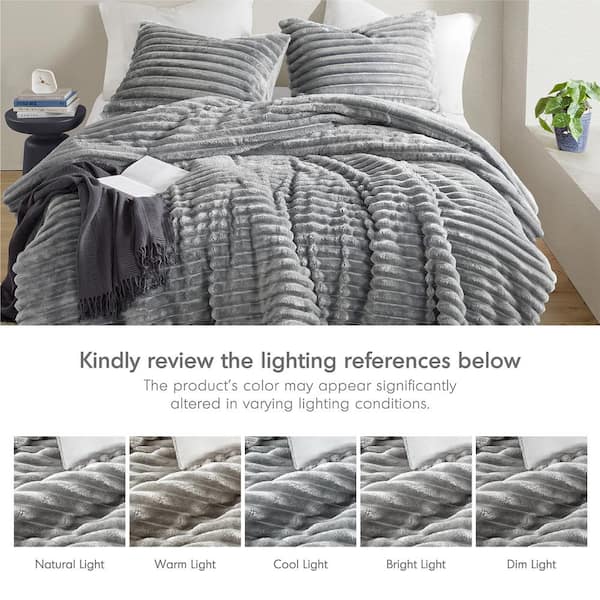 Avril 2-Piece Gray Microfiber Twin/Twin XL Fluffy Ribbed Plush Comforter Set