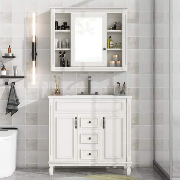Unbranded Bath Suite with 36 in. Bathroom Vanity Top Sink Mirror Cabinet Bathroom Storage Cabinet 2-Soft Closing Doors in White