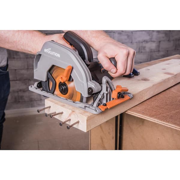 Evolution Power Tools 15 Amp 7-1/4 in. Circular Saw with LED Light, Electric Brake, 13 ft. Rubber Power Cord and Multi-Material R185CCS - The Depot