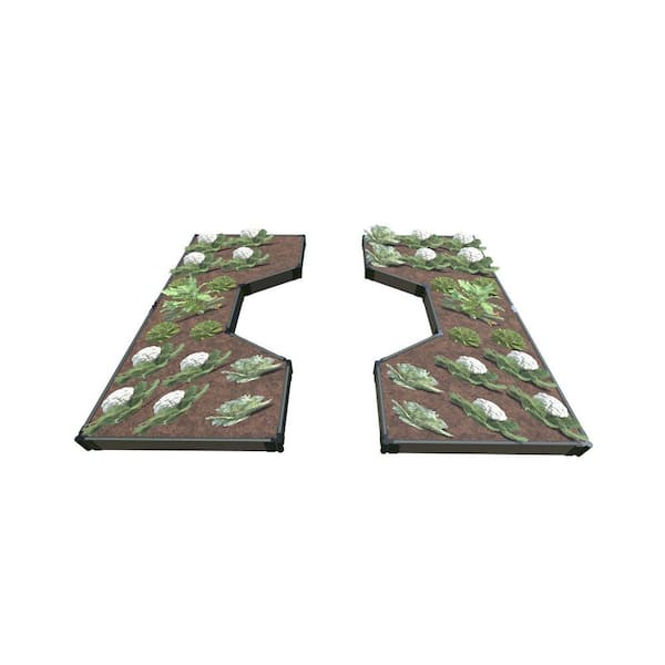 Frame It All 8 ft. x 10 ft. x 5.5 in. Weathered Wood Composite Walk-Through Hexagon Center Path Raised Garden Bed - 1 in. Profile