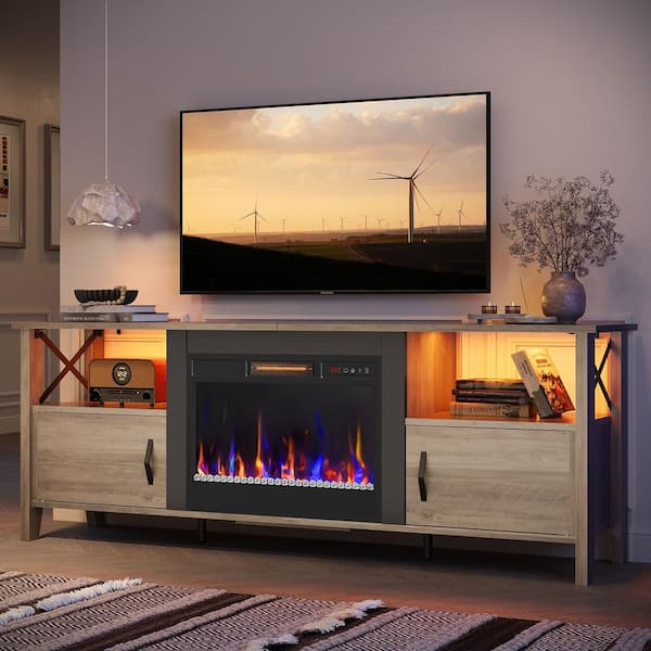 Bestier 63 in. Freestanding Electric Fireplace TV Stand fits TV up to 70 in. with Remote Control in Gray