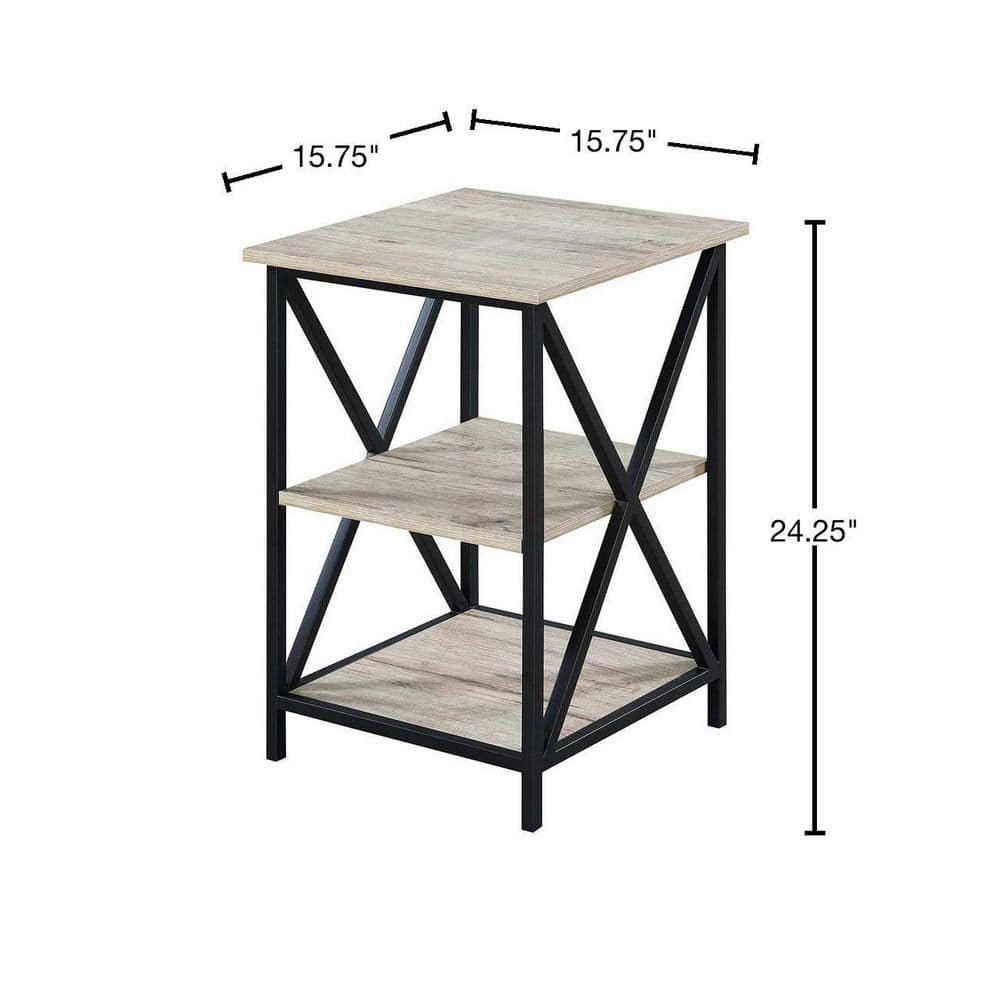 Sandstone and Black 3-Tier Wood and Metal End Table