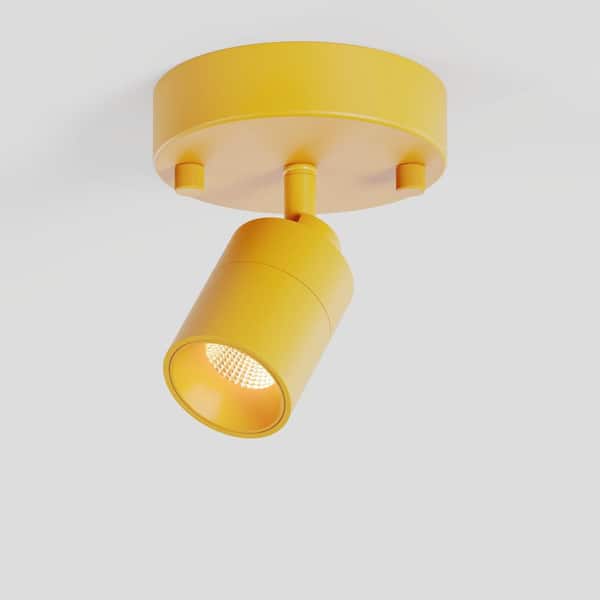 Shura 1-Light Matte Mustard Yellow Integrated LED Spotlight Rotatable Head, Flush Mount Wall Sconce, 3000K, 1370 Lumens