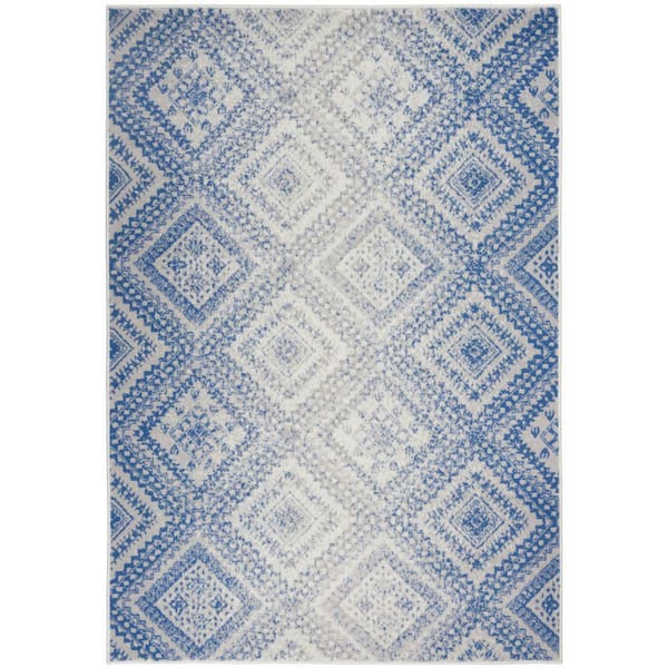 Whimsicle Ivory Blue 5 ft. x 7 ft. Geometric Bohemian Area Rug