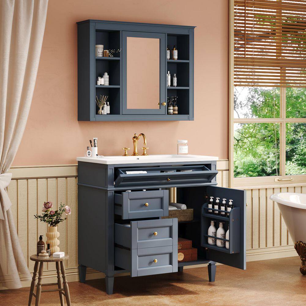 36 in. W Blue Bath Vanity with Medicine Cabinet, with Soft Closing Doors and Drawers, Single Sink with White Top price history on PriceWatchPro