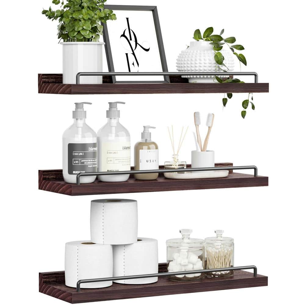 16 in. W x 6 in. D Solid Wood Floating Decorative Wall Shelf Set of 3