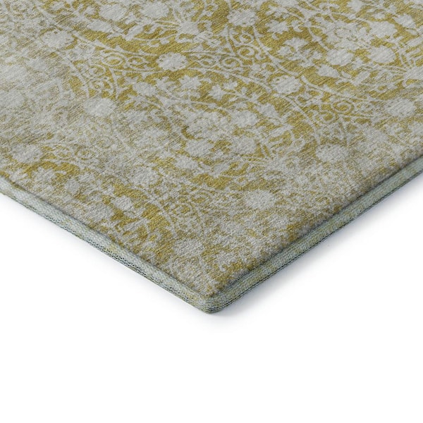 Mayfield Premium Machine Washable Abstract AMF1231 Gold 2 ft. 3 in. x 7 ft. 6 in. Runner Rug