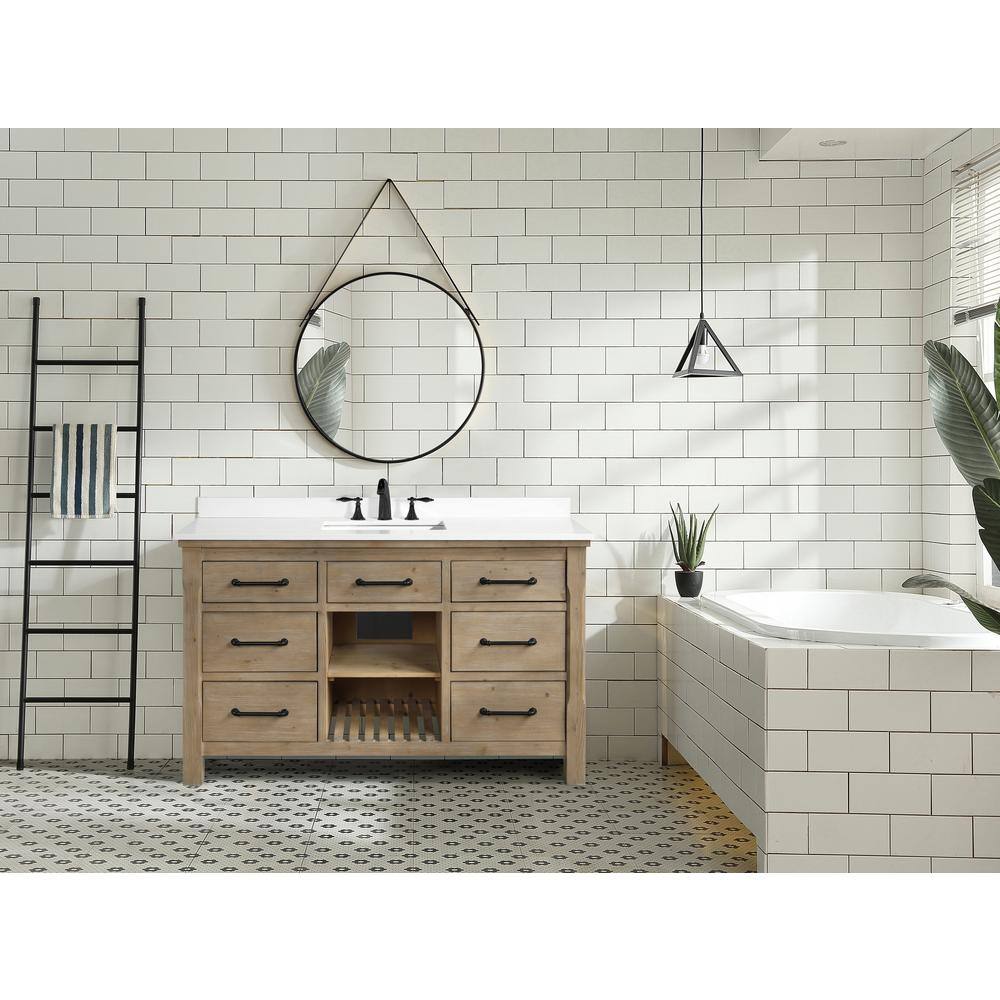 Lauren 55'' Weathered Fir Single Bathroom Vanity with White Stone Top
