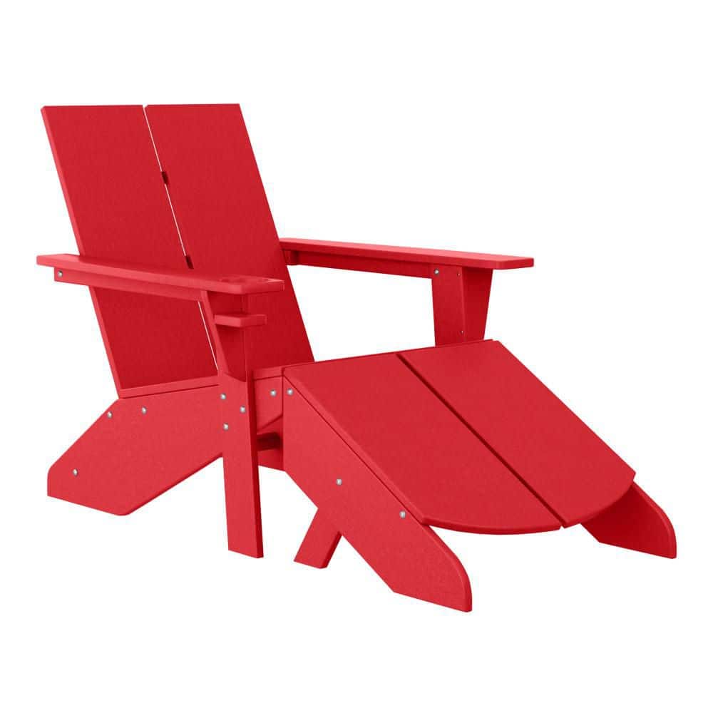 Coastin Outdoor Patio Weather Resistant 2-Piece Modern Poly Plastic Red Adirondack Chair and Ottoman Set price history on PriceWatchPro