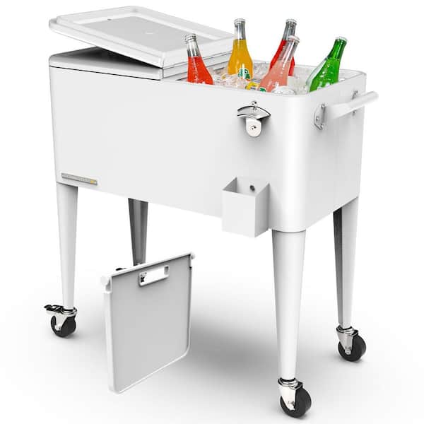 Party Cooler, 80-qt. Capacity, Divider Cooler, Rolling Ice Chest for Entertainment, Matte White