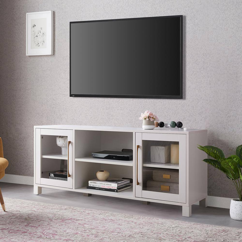 Quincy 58" White TV Stand with Glass Doors