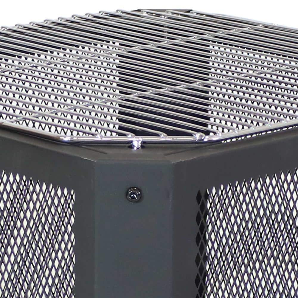 Grelha Black Steel Square Wood-Burning Fire Pit with Grill