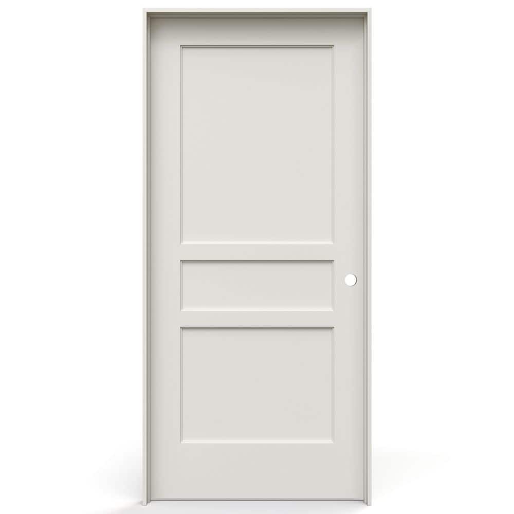 36 in. x 80 in. 3 Panel Flat Left-Handed Solid Core Primed Composite Single Prehung Interior Door w/ Satin Nickel Hinge price history on PriceWatchPro