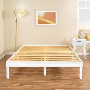 14 in. White Full Solid Wood Platform Bed with Wooden Slats