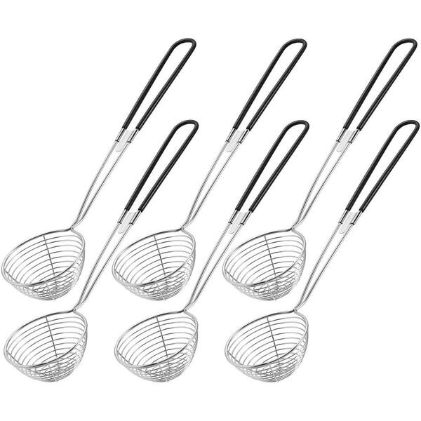 6 Pieces Black Stainless Steel 2.5 in. Hot Pot Kit Strainer Scoops, Spider Strainer Skimmer Skimmer Spoon Ladle