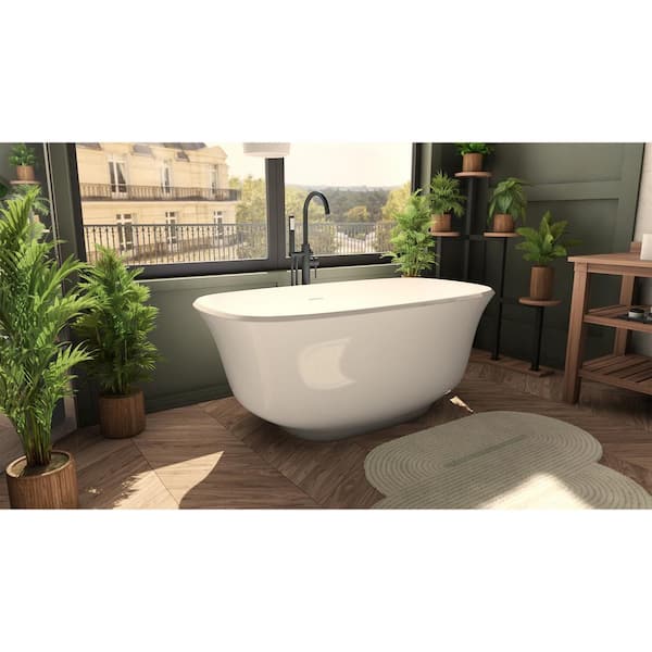 DreamLine Elegance 59 in. L x 31 in. W x 23 in. - 5/8 in. H Freestanding Soaking Acrylic Bathtub in White with Drain