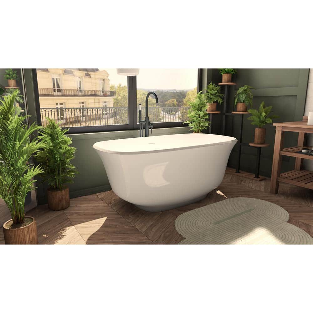 Elegance 59 in. x 31 in. Acrylic Freestanding Soaking Bathtub in White with Center Drain in Brushed Nickel price history on PriceWatchPro