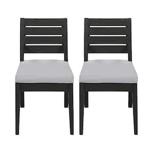 Hatherly Sandblasted Dark Gray Acacia Wood Outdoor Patio Dining Chair with Light Gray Cushions (2-Pack)