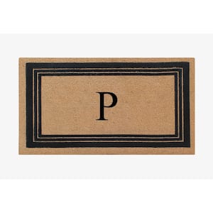 A1HC Flock Beige 24 in. x 39 in. Natural Coir Thin-Profile Non-Slip Durable Large Outdoor Monogrammed P Door Mat