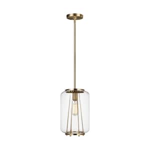 Rosie 1-Light Satin Brass Hanging Pendant with Clear Glass Shade